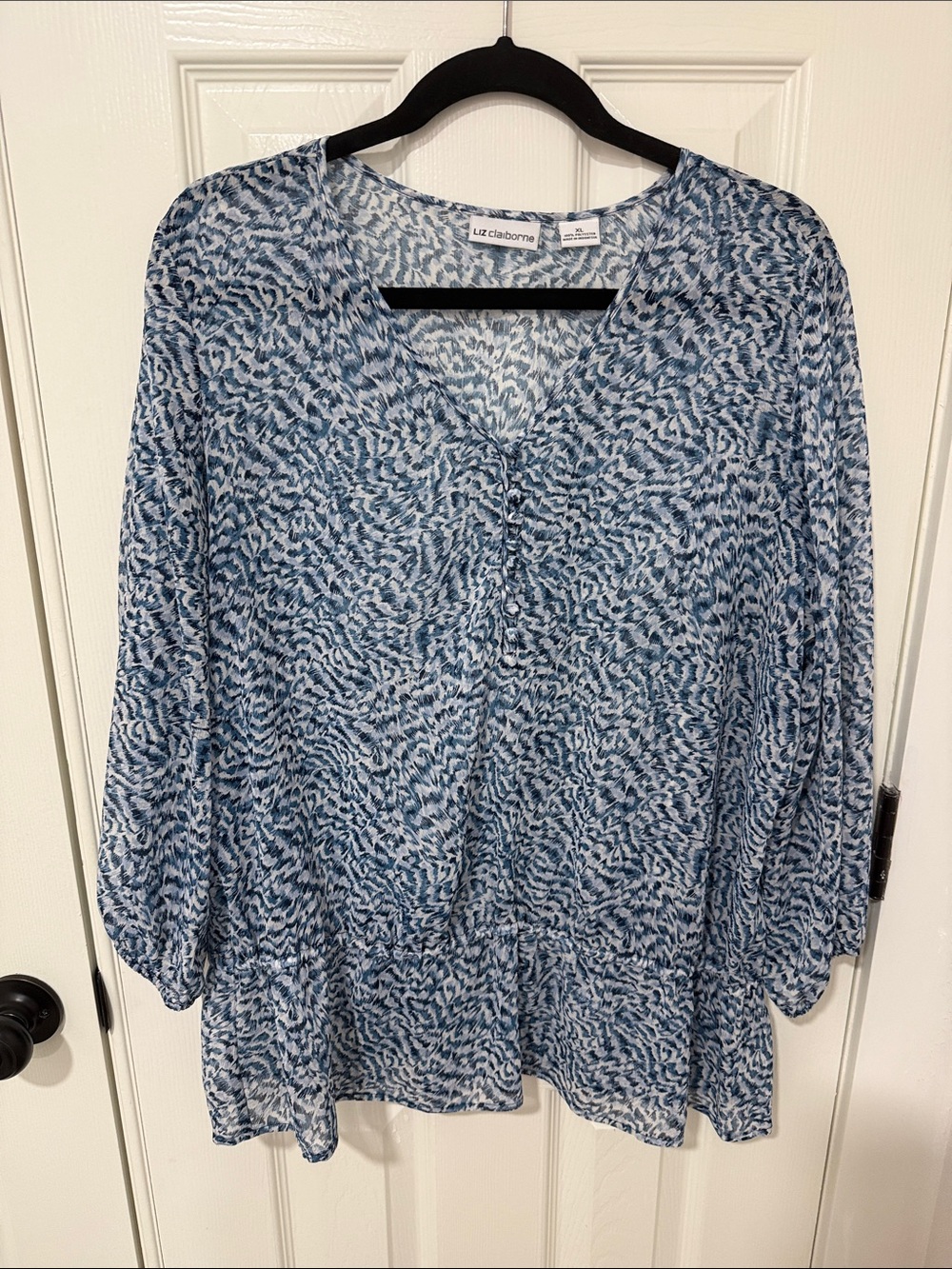 Liz Claiborne Blue & White Printed Peasant Tunic